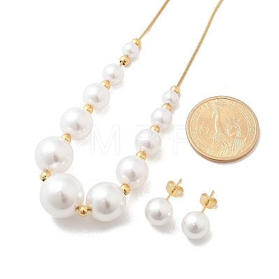 Round Plastic Imitation Pearl
Stud Earrings & Necklaces Sets SJEW-Q001-01G-1