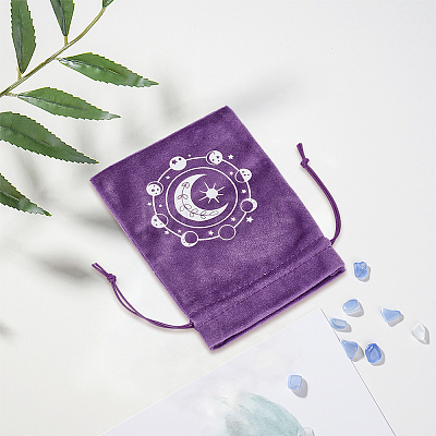 2Pcs Moon Printed Velvet Drawstring Storage Bags for Tarot Card ABAG-CN0001-79A-1