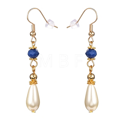 Teardrop Glass Pearl Beads Dangle Earrings with Glass Beads EJEW-JE04619-1
