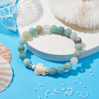 Tortoise Synthetic Turquoise & Natural Amazonite Stretch Bracelets for Women BJEW-JB10106-03-1