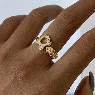 304 Stainless Steel & Crystal Rhinestone Cuff Open Rings RB-G001-03G-01-1