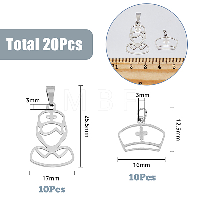 20Pcs 2 Style 201 Stainless Steel Pendants STAS-HY0001-16-1