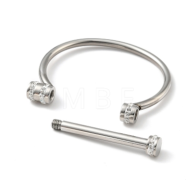 304 Stainless Steel D Shape Bar Screw Bangle with Cubic Zirconia STAS-E057-01P-1