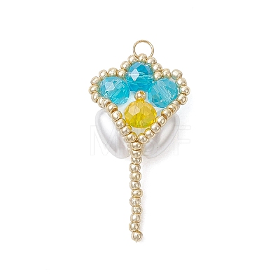 Glass Seed Beaded Tulip Pendants PALLOY-MZ01214-02-1