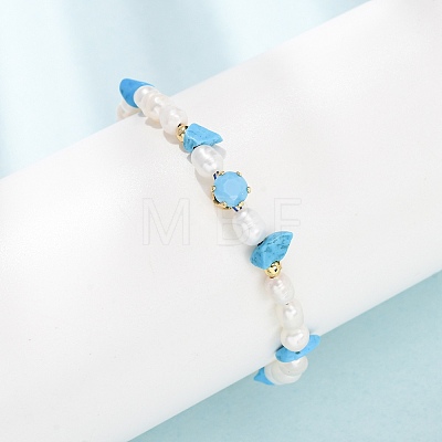 Synthetic Turquoise Chip and Rice Natural Pearl Beaded Bracelets GG-CBA3297-13G-E-1