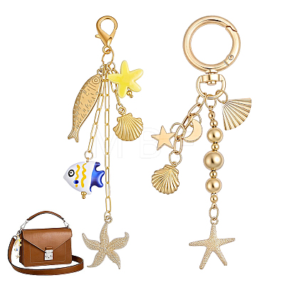2Pcs Handmade Porcelain & Alloy Pendant Decorations HJEW-GA00084-1