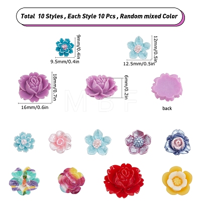 100Pcs 10 Style Resin Cabochons CRES-SC0001-73-1
