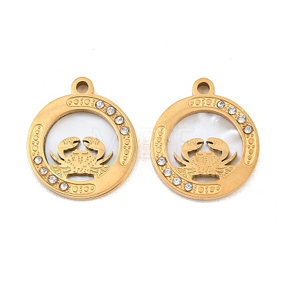 Ocean Theme 304 Stainless Steel & Natural Shell & Rhinestone Pendants SH-CBA72D5-01D-G-1