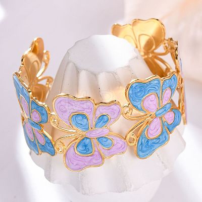 304 Stainless Steel Enamel Cuff Bangles for Women BJEW-P347-01G-B-1