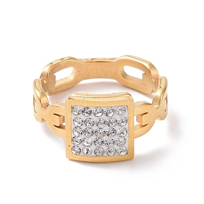 Crystal Rhinestone Rectangle Finger Ring RJEW-D120-02G-1