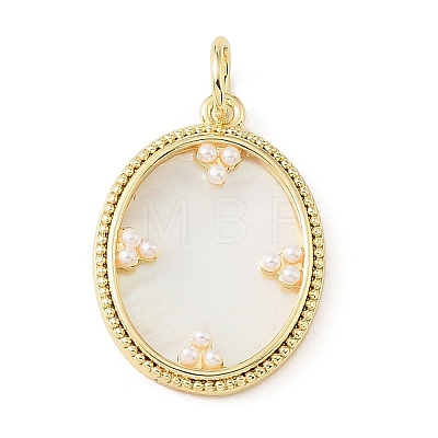 Brass & Natural White Shell & ABS Plastic Pearl Pendants SH-CBA6938-10G-01-1