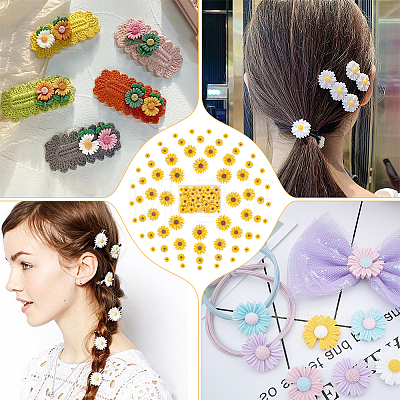  100Pcs 4 Styles Flatback Hair & Costume Accessories Ornaments Resin Flower Daisy Cabochons CRES-NB0001-37A-1