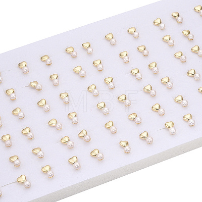 Brass Heart & Natural Pearl Stud Earrings PEAR-N020-04E-1
