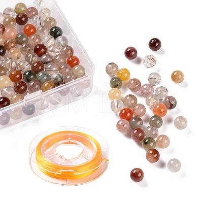 100Pcs 8mm Grade AA Round Natural Rutilated Quartz Beads DIY-LS0002-28-1