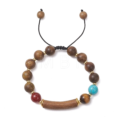 Adjustable Natural Sandalwood & Carnelian & Tiger Eye & Synthetic Turquoise Beaded Bracelets for Women Men BJEW-TA00737-1