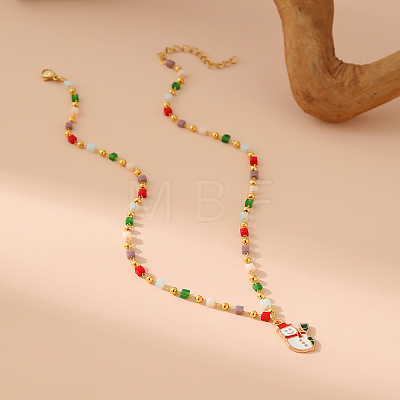 Christmas Alloy & Brass Red ang White Enamel Pendant Colorful Resin Beaded Necklaces for Women FS-WGF8F07-02-1
