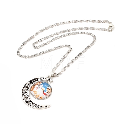 Glass Religion Fairy with Crescent Moon Pendant Necklace NJEW-P270-01D-1