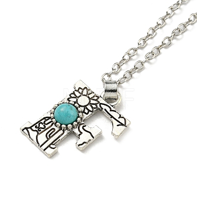 Letter A~Z Antique Silver Plated Alloy with Synthetic Turquoise Pendant Necklaces NJEW-G080-01F-1