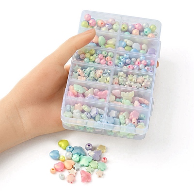 Spray Painted Frosted Opaque Acrylic Beads Sets ACRP-YW0001-10-1