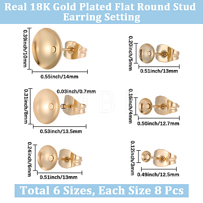 48Pcs 6 Styles Brass Stud Earring Findings STAS-BBC0011-01-1