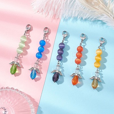 Angel Alloy & Glass & Cat Eye Pendants Decorations HJEW-TA00441-1