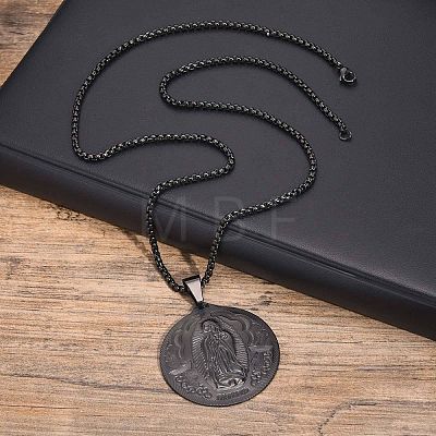 Round with Saint Michael Stainless Steel Pendant Necklaces for Men PW-WGFD585-04-1