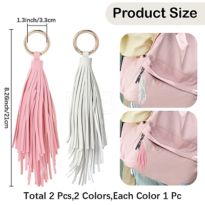2Pcs 2 Colors PU Leather Tassel Pendan Keychains FIND-CL0001-88B-1