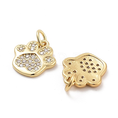 Paw Print Rack Plating Brass Micro Pave Cubic Zirconia Charms KK-G512-22G-1