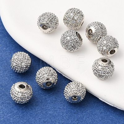 Round Brass Micro Pave Cubic Zirconia Beads ZIRC-N016-01P-8mm-1