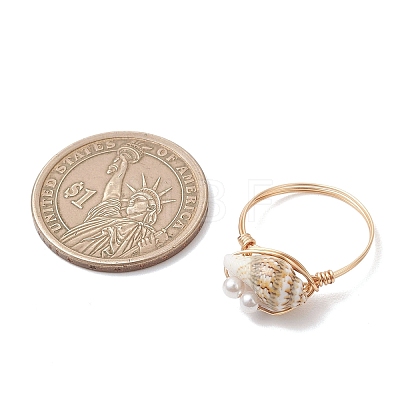 Shell Pearl Bead Finger Rings RJEW-JR00988-1