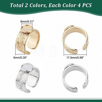 Unicraftale 4Pcs 2 Colors 304 Stainless Steel Open Cuff Ring Findings STAS-UN0038-04-1