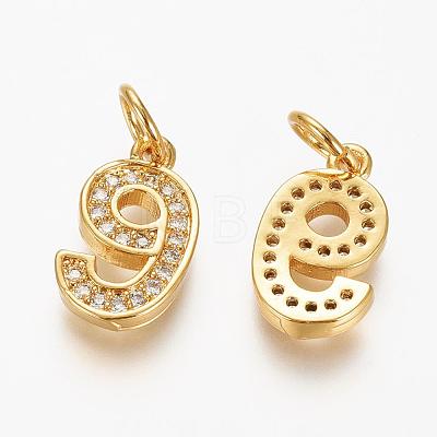 Brass Micro Pave Clear Cubic Zirconia Charms ZIRC-L092-09-G-1