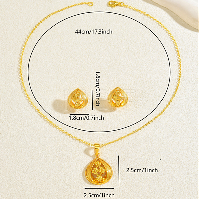Brass Teardrop with Flower Pendant Necklace & Stud Earrings Sets for Women WB6446-1