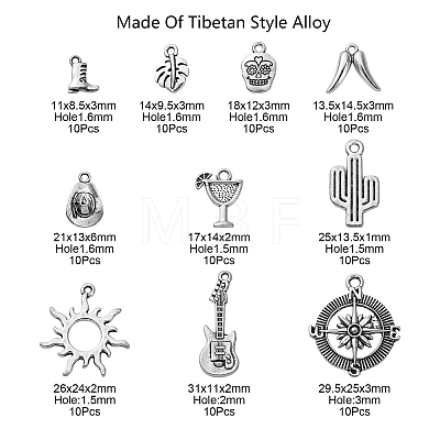 100Pcs 10 Styles Tibetan Style Alloy Pendants TIBEP-CJ0001-96-1