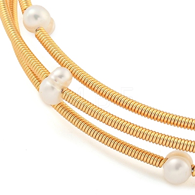 Three-Loops Brass & Natural Freshwater Pearl Beaded Wrap Bracelets for Women BJEW-F470-01G-1