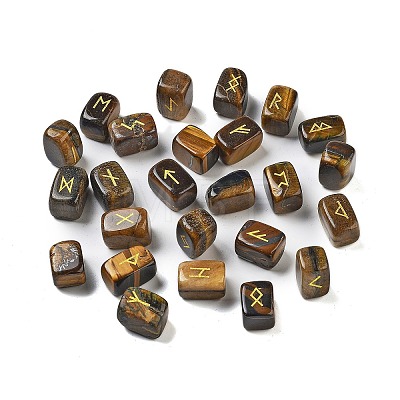 Rectangle Natural Tiger Eye Rune Stones G-Z059-01D-1