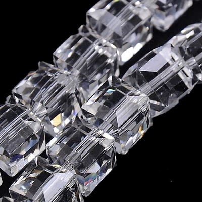 Faceted Cube Shaped Crystal Glass Beads Strands X-GLAA-F008-F01-1