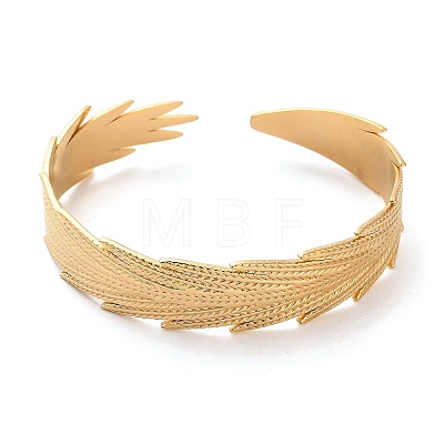 304 Stainless Steel Feather Cuff Bangles BJEW-G694-03G-1