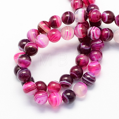 Round Natural Striped Agate/Banded Agate Stone Beads Strands G-S118-8mm-02-1