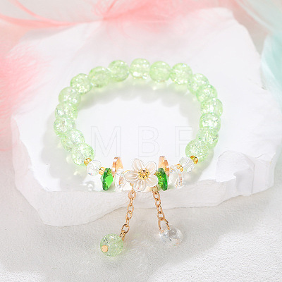Daisy Crackle Glass Round Beaded Stretch Bracelets FS-WG28140-08-1
