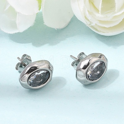 6 Pairs 304 Stainless Steel Pave Cubic Zirconia Stud Earrings SA-CBADCF0-04P-04-1