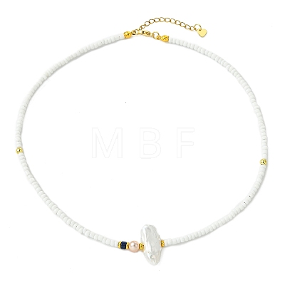 Natural Baroque Keshi Pearl Oval Glass Seed Beaded Necklaces for Women NJEW-JN06219-1