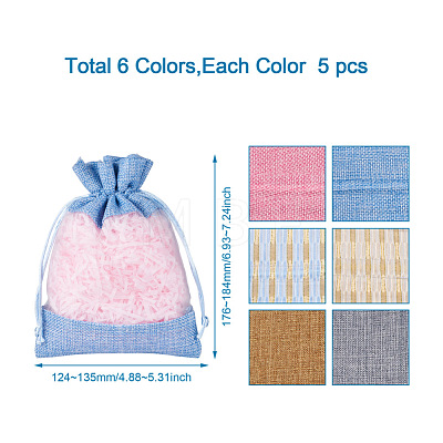 Magibeads 30Pcs 6 Colors Cotton & Organza & Burlap Packing Pouches Drawstring Bag ABAG-MB0001-09-1