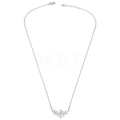 TINYSAND Rhodium Plated 925 Sterling Silver Cubic Zirconia Glittering Flowers Necklace TS-N394-S-1