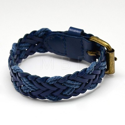 Trendy Unisex Casual Style Braided Hemp and Leather Wristband Bracelets BJEW-L268-M-1