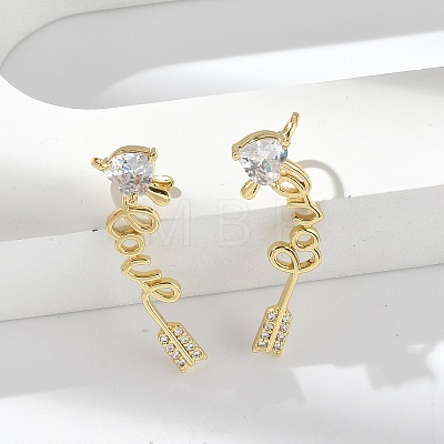 Brass Micro Pave Clear Cubic Zirconia Stud Earrings EJEW-M077-11G-1