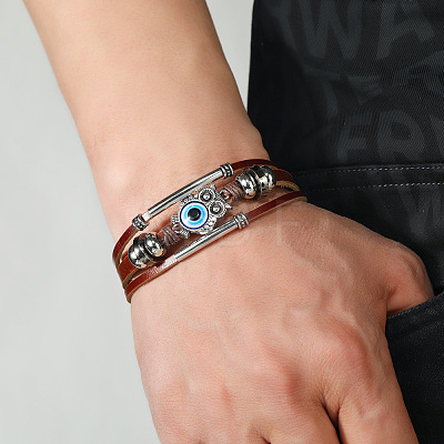 Owl with Evil Eye Link Multi-strand Bracelets ANIM-PW0003-031-1