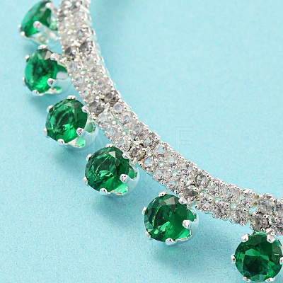 Green Cubic Zirconia Diamond Charm Bracelet with Rack Plating Brass Link Chains BJEW-Q771-03S-1