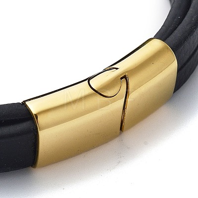 PVD Vacuum Plating Men's Black PU Leather Cord Multi-Strand Bracelets BJEW-K243-40G-1