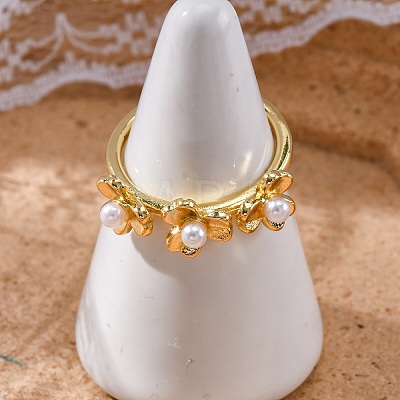 Flower Brass Open Cuff Rings for Women LS-RJEW-G341-01G-1